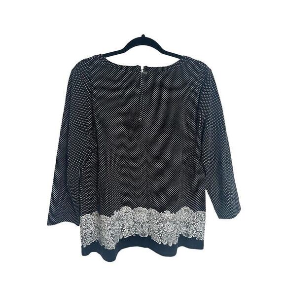 Talbots Womens Polka Dot Lace Printed Knit Blouse Top Black White Size Large - Picture 4 of 7
